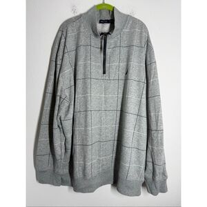 Men's Nautica Gray Windowpane Mock Neck 1/4 Zip Long Sleeve Sweater Size 3XL